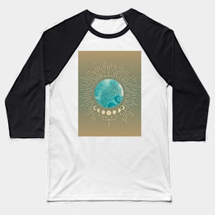 Gold and Blue Earth and Moon Cycle Graphic Baseball T-Shirt